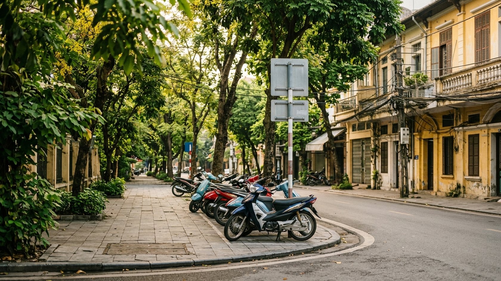 ベトナムの街角の道路標識と通りの風景